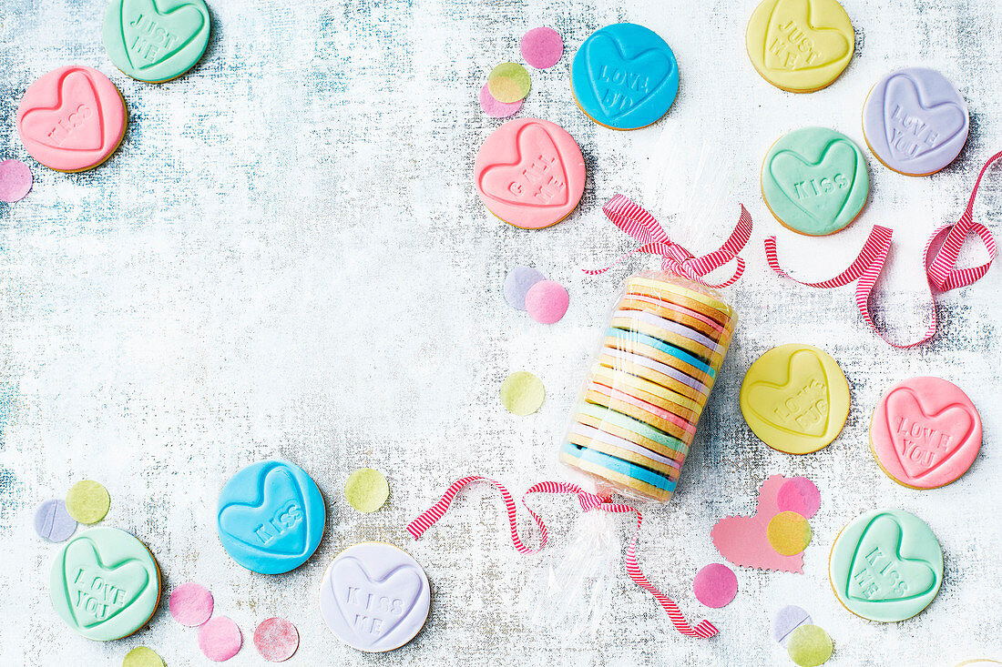 Cookies with topped with colourful hearts