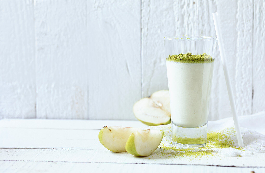 A pear and cardamom shake with pistachios