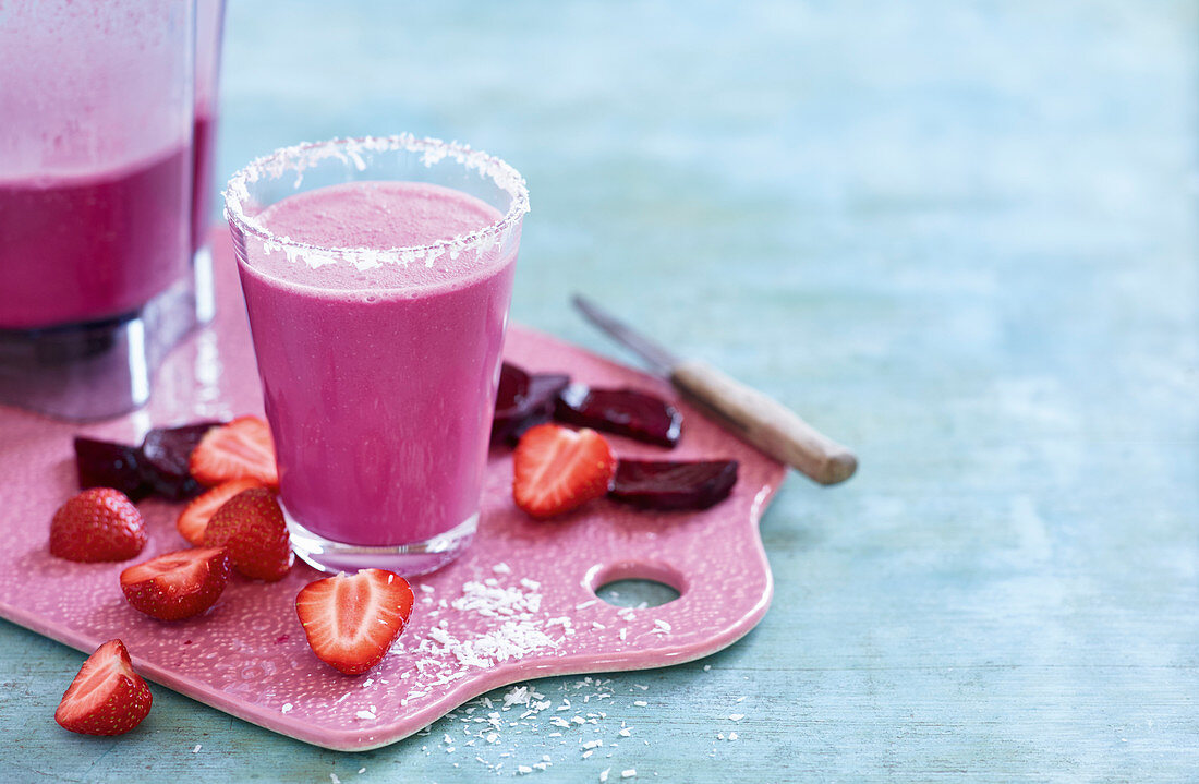 A strawberry and coconut smoothie with beetroot