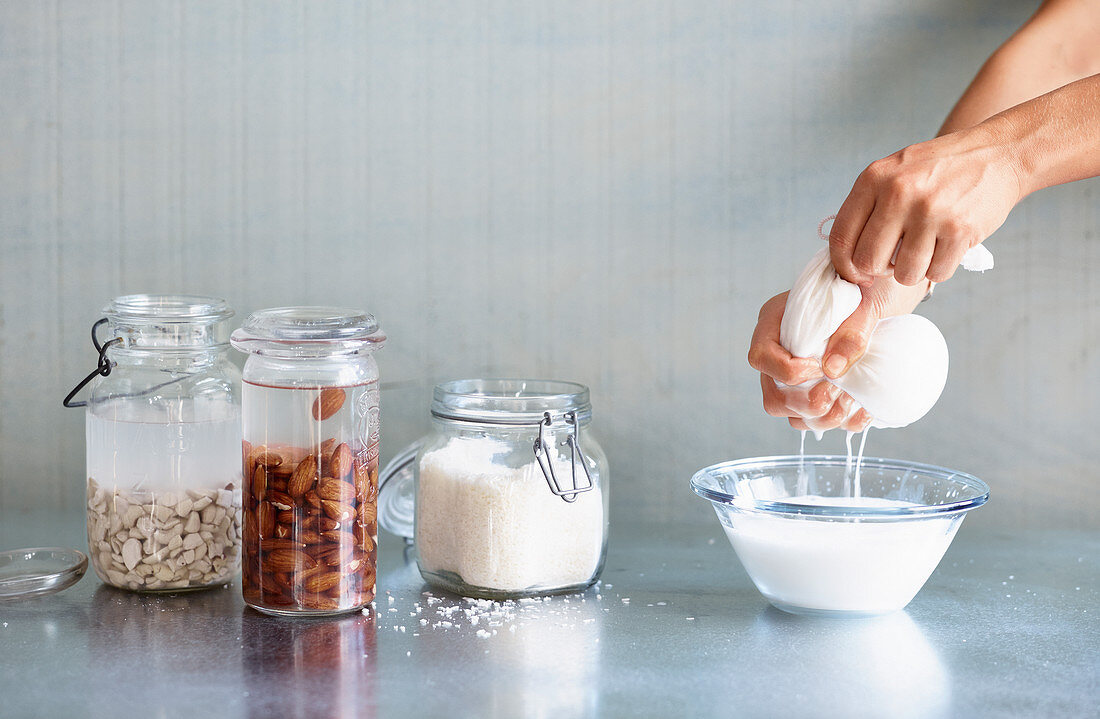 Nut milk being made