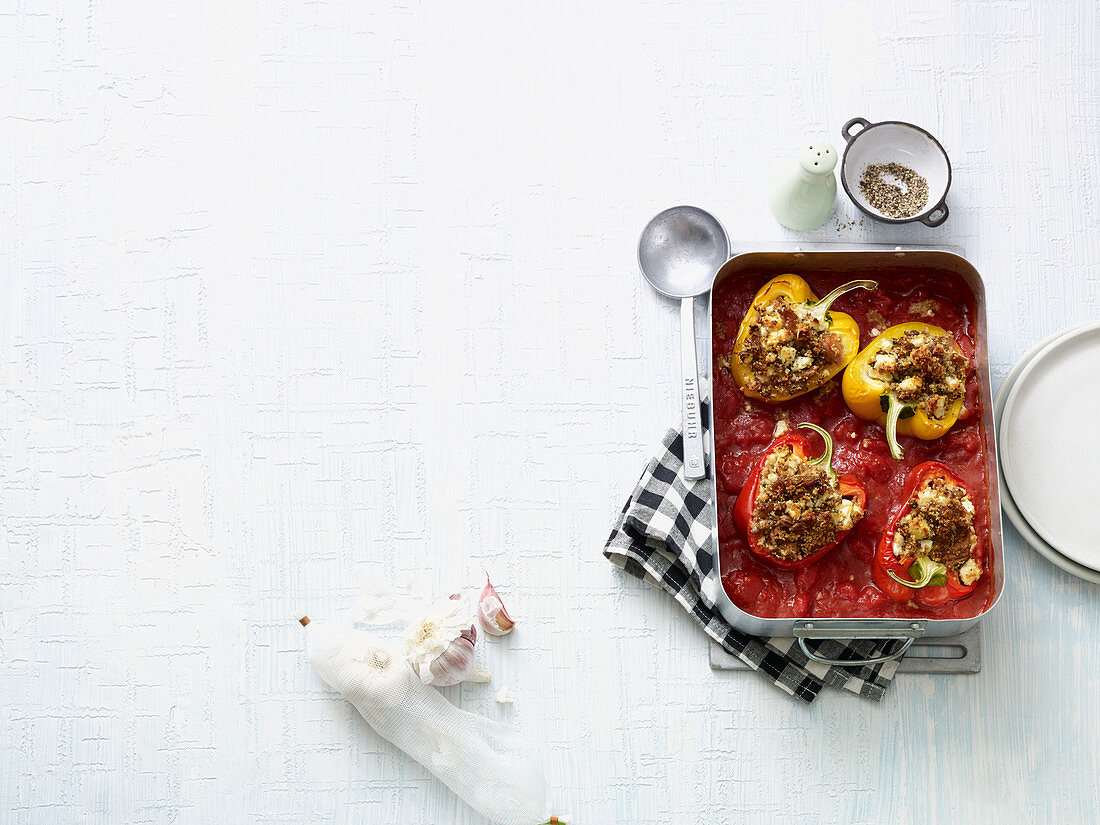 Stuffed peppers with tuna fish, couscous and feta cheese