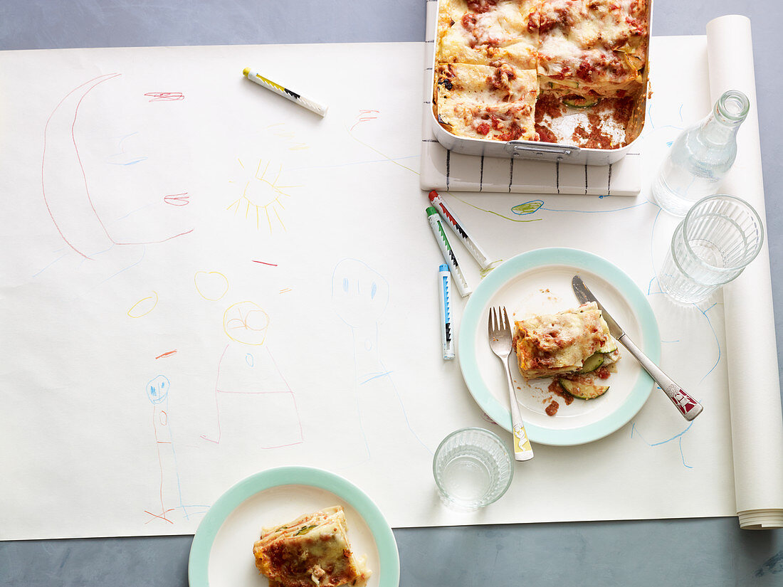 Courgette lasagne with sausages