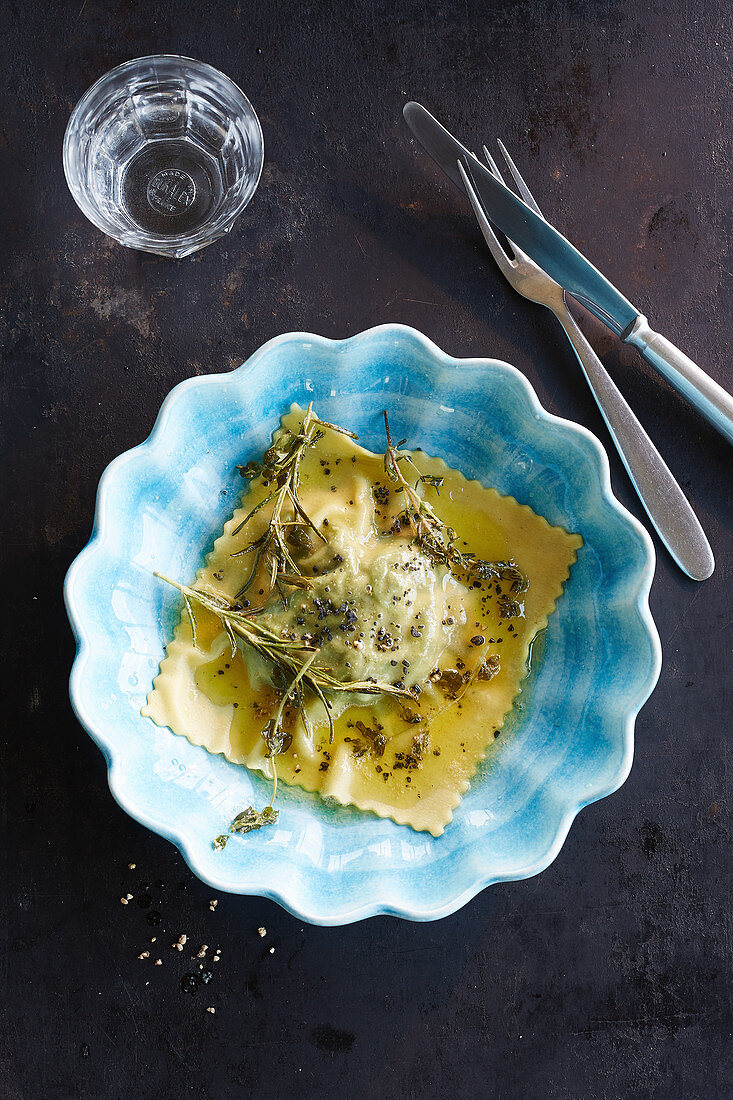 Ravioli with butter and herbs