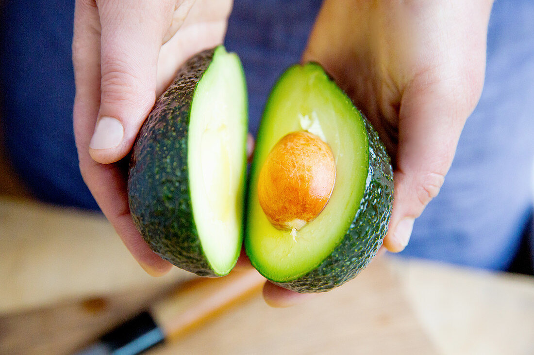 A halved avocado