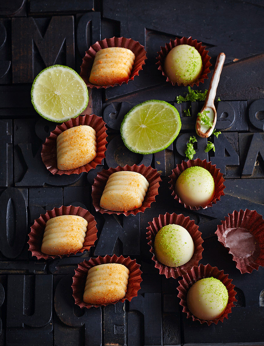 Almond and lime truffles, and orange truffles