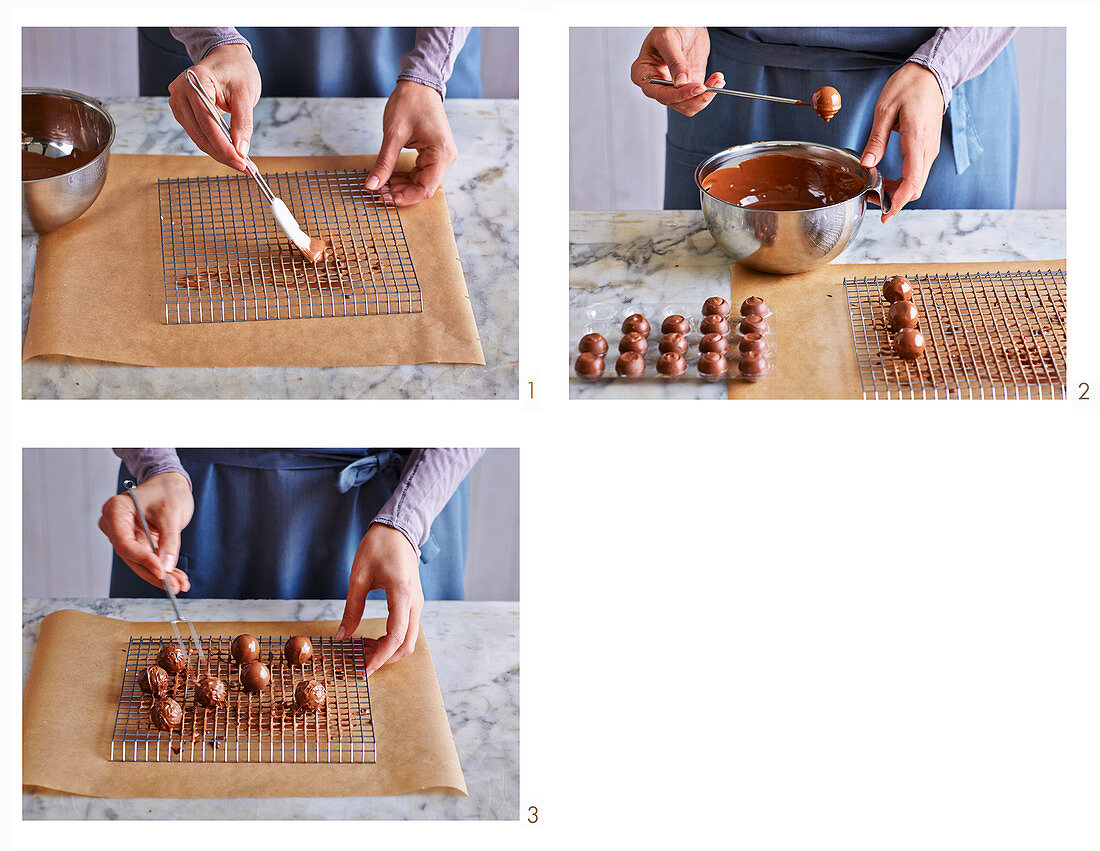 Chocolate truffles being decorated