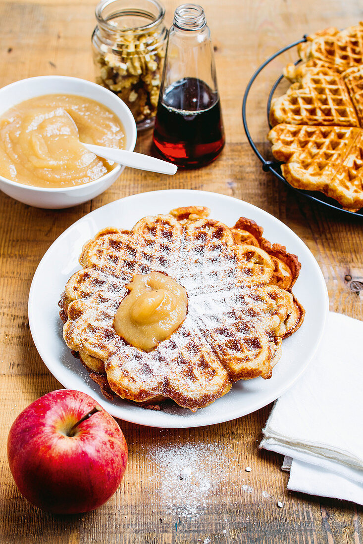 Apple-waffles with apple sauce