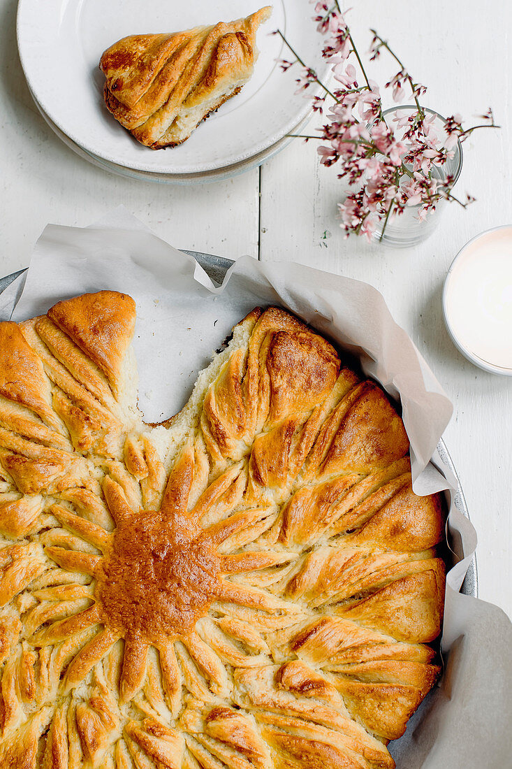 A cinnamon yeast dough wreath