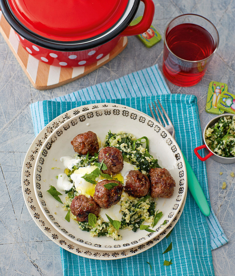 Meatballs with green couscous