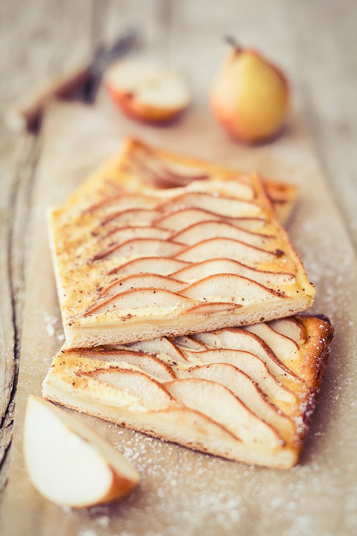 Tray-baked pear cake