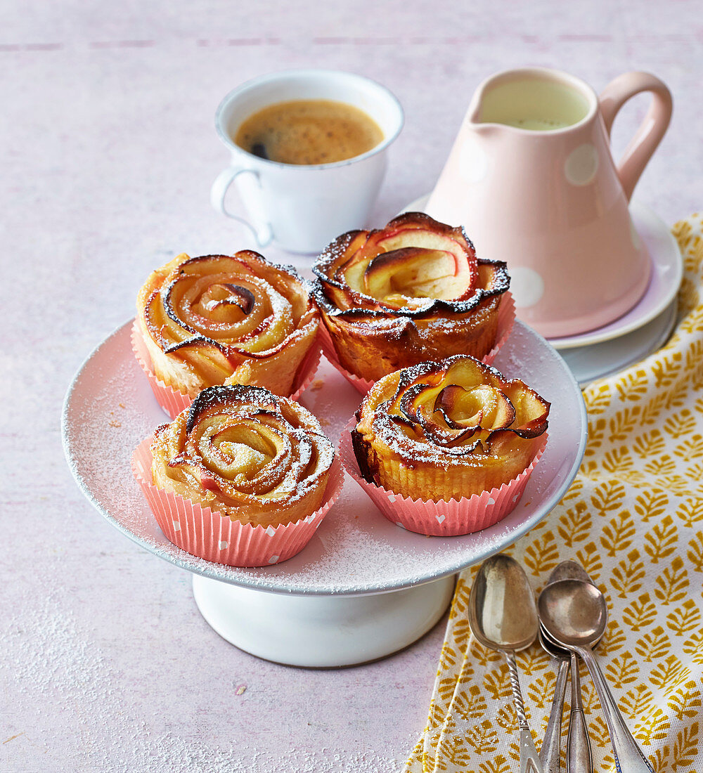 Quick puff pastry apple flowers in muffin cases