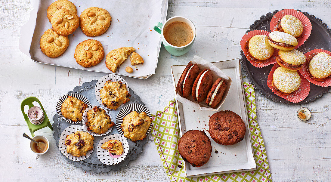 Cranberry muffins, peanut butter cookies and two types of whoopie pies