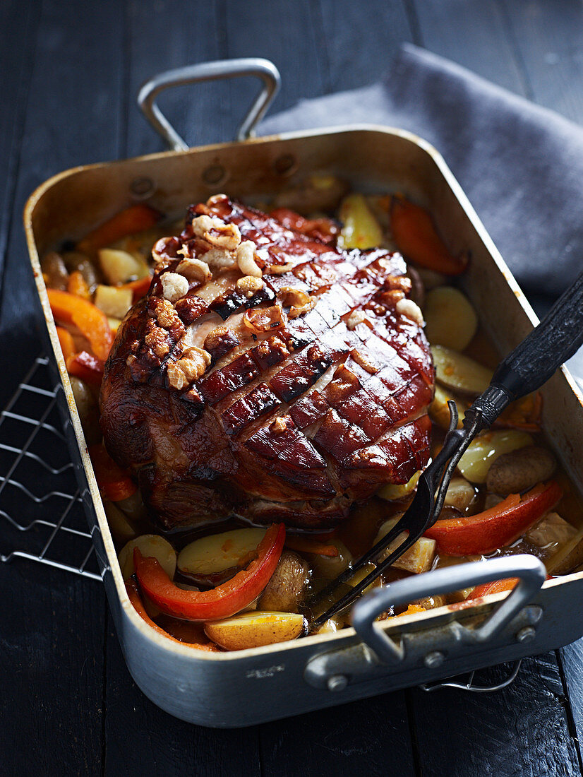 Geschmorter Kürbis mit Krustenbraten