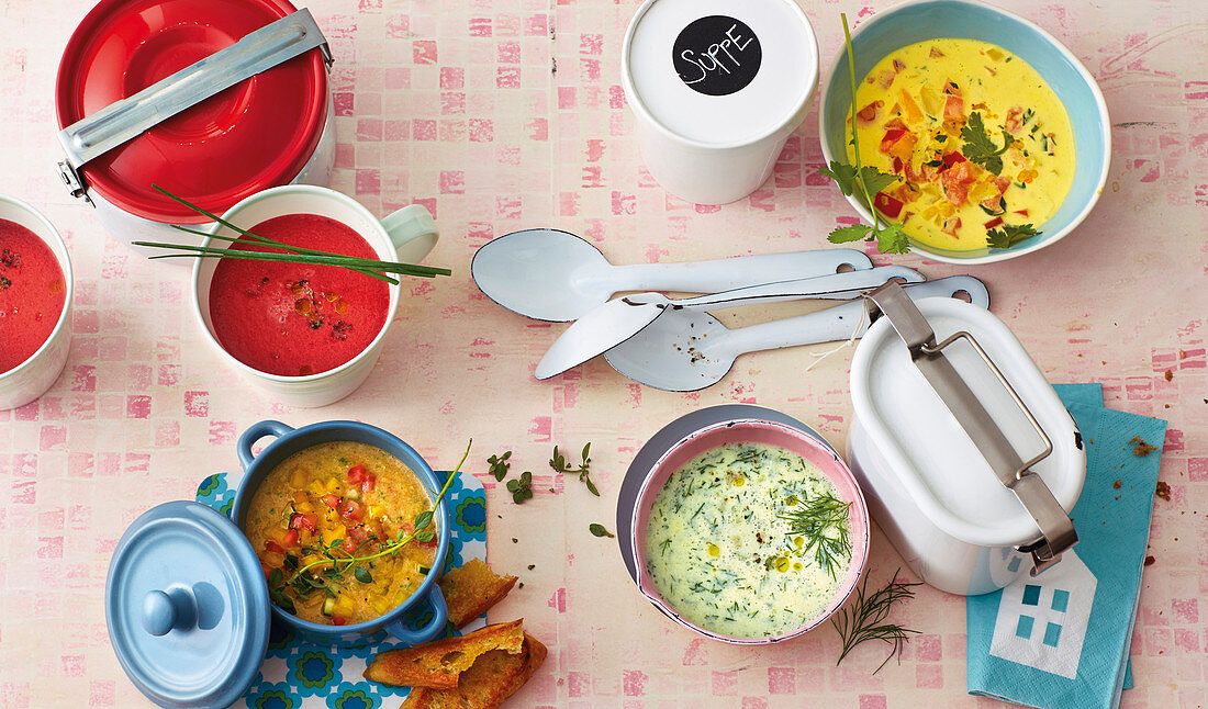 Four colourful vegetable soups to take away