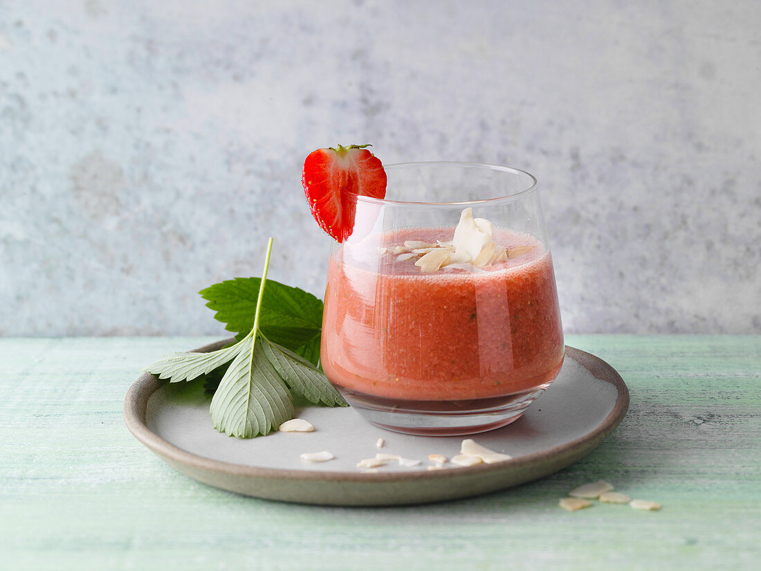 Strawberry and basil shake with coconut crisps