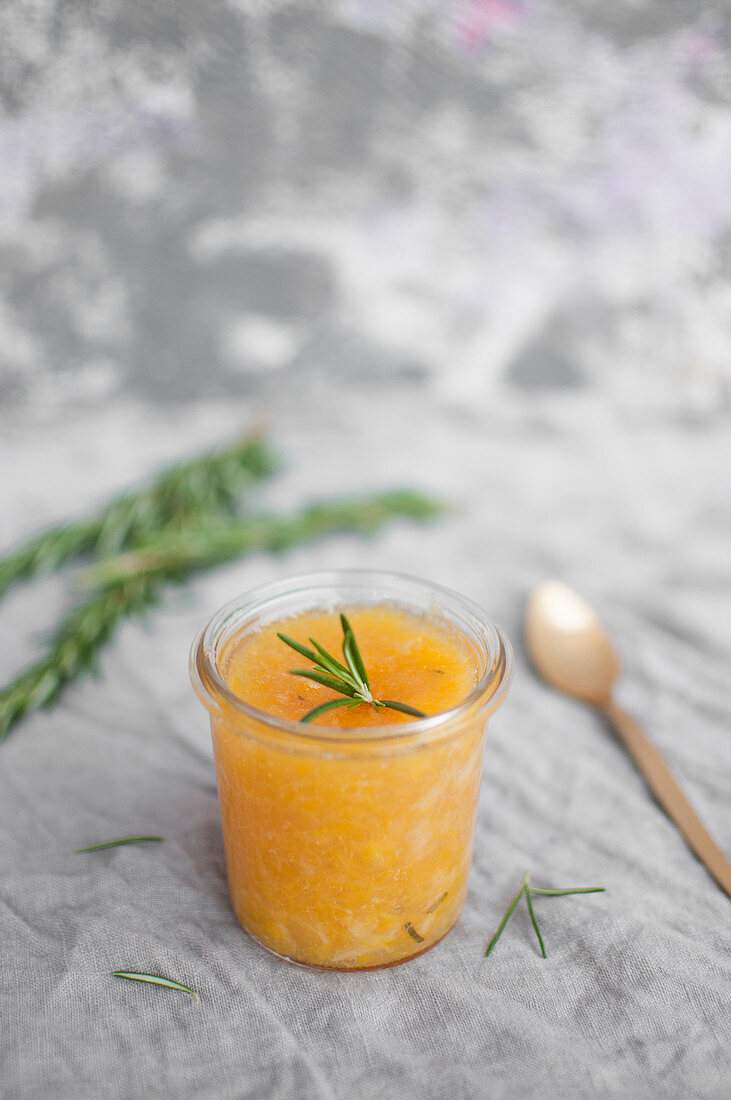 Oragne and rosemary jam, made with orange, lemon, sugar and rosemary