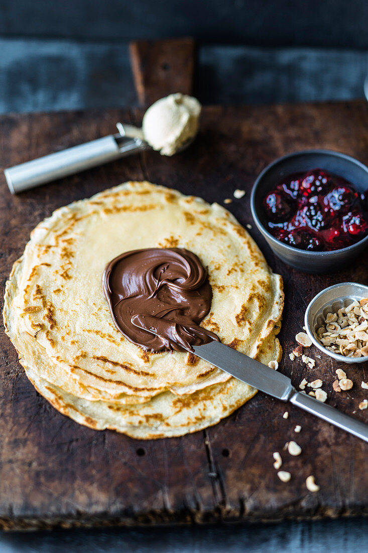 Crepes with chocolate spread and fresh berries