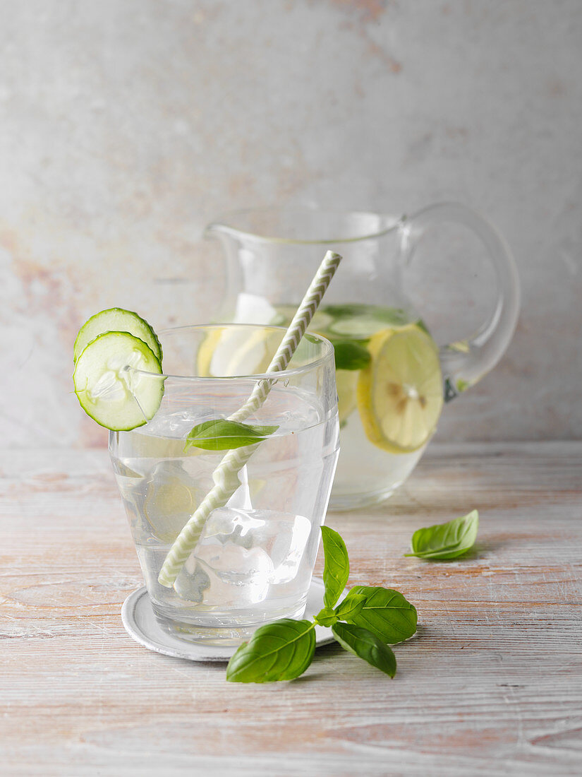 Flavoured basil and cucumber water