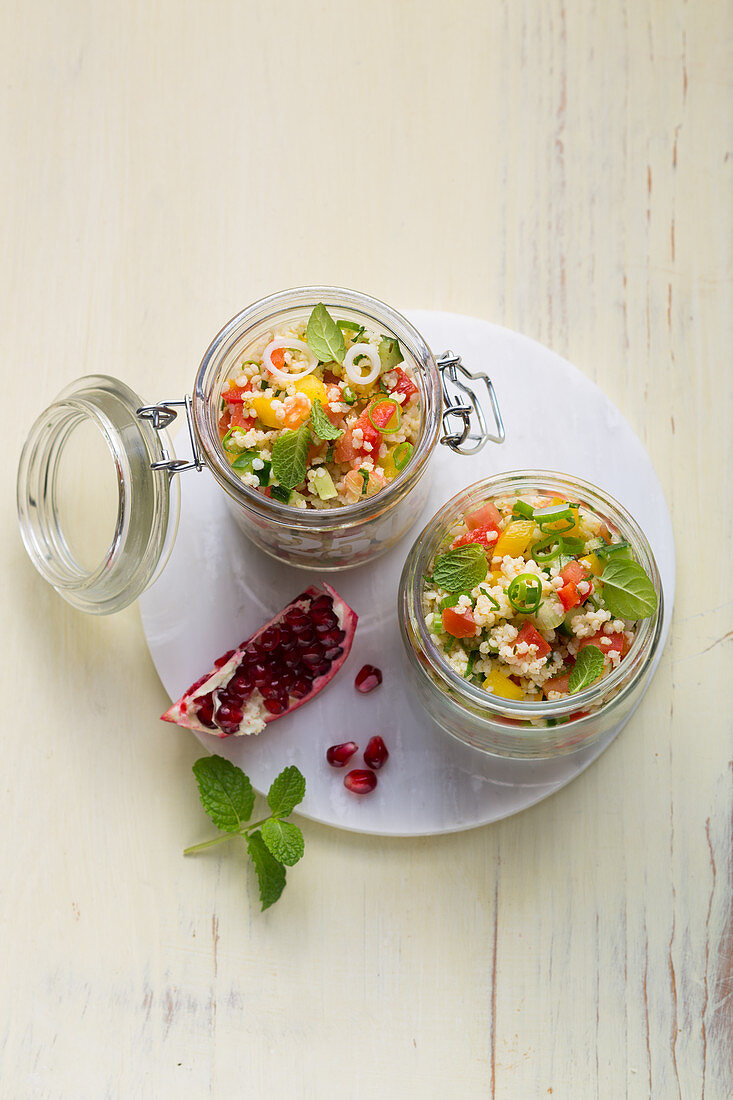 Millet salad 'kisir' with vegetables and mint