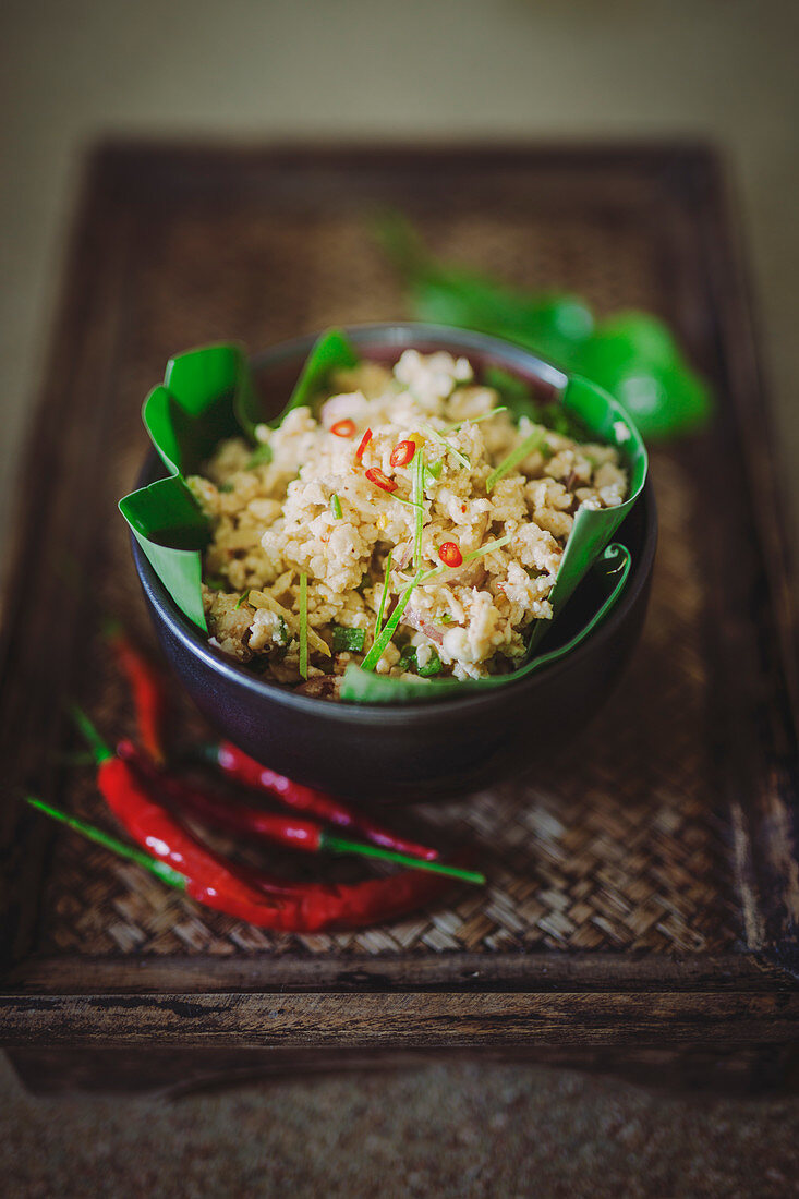 Hähnchensalat mit Hackfleisch und Chilischoten (Thailand)