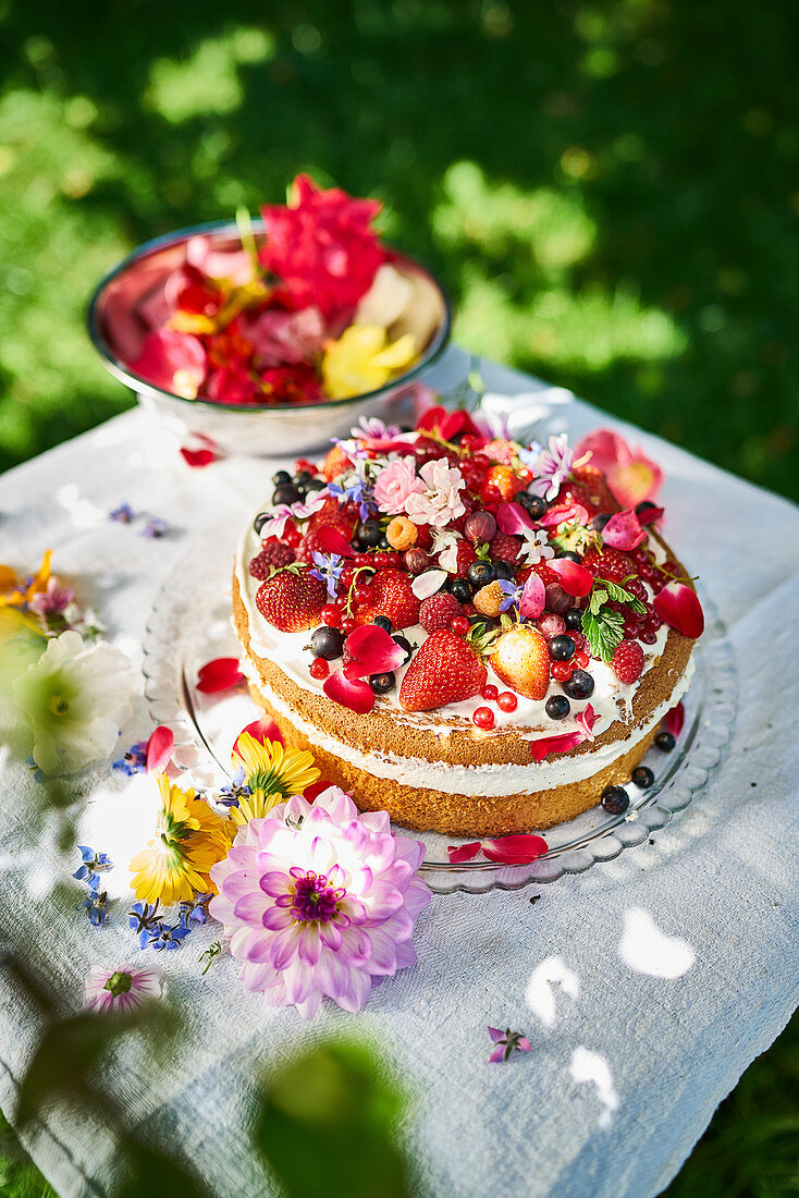 Summer strawberry sponge cake