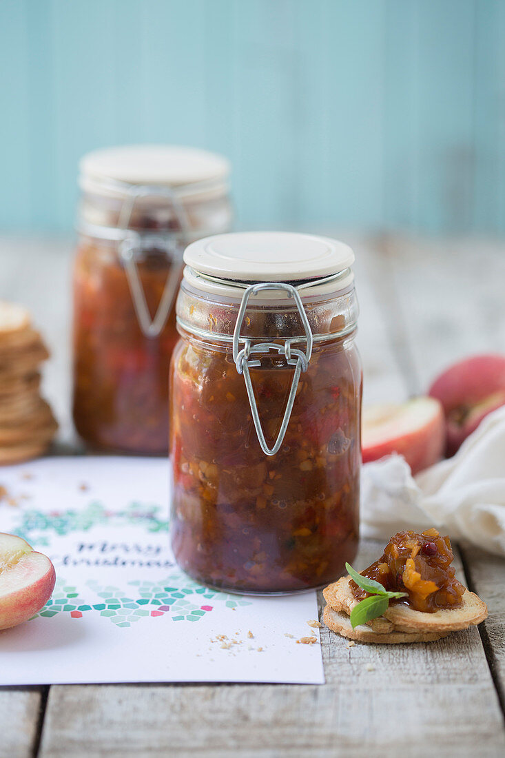 Peach and raspberry chutney