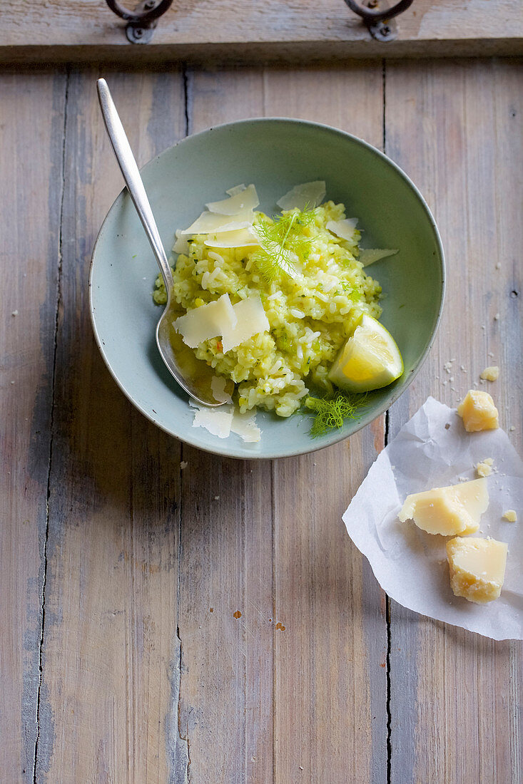 Zucchini and fennel risotto with parmesan