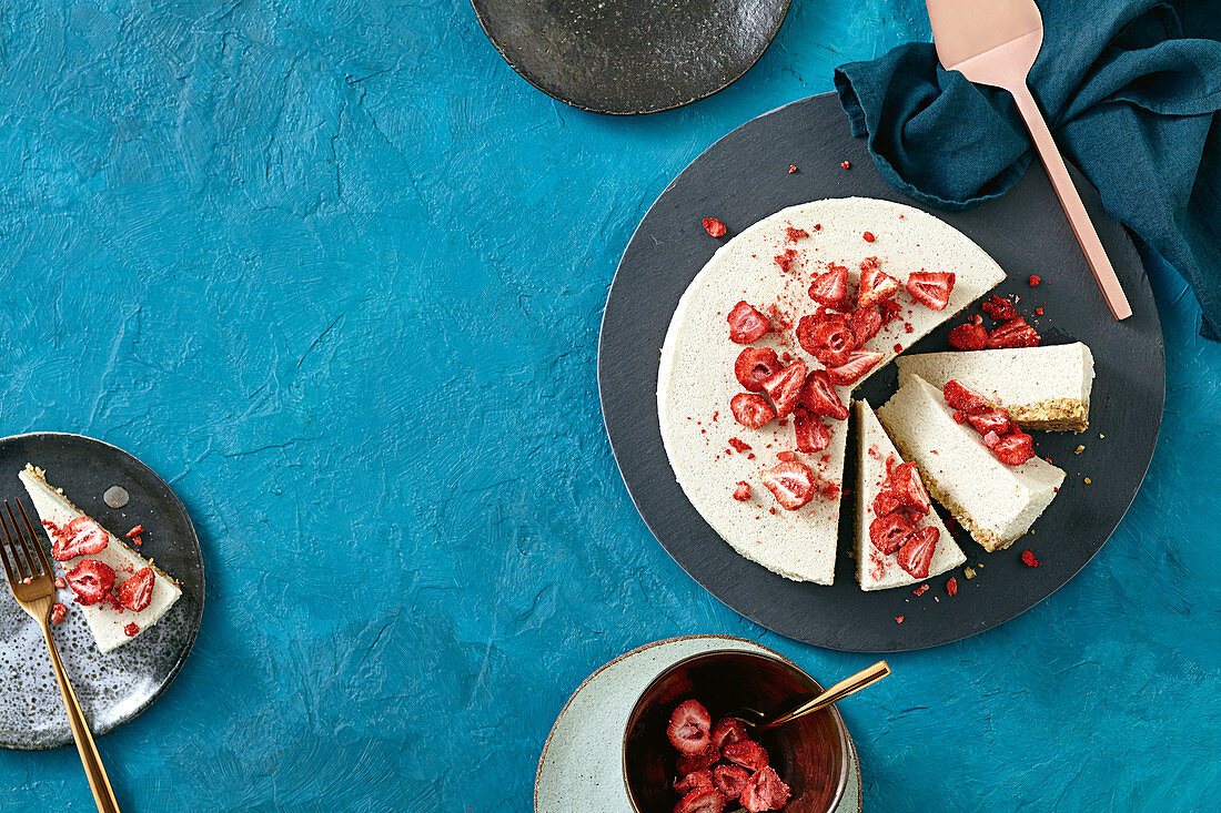 Dairy free cheesecake with dried strawberries