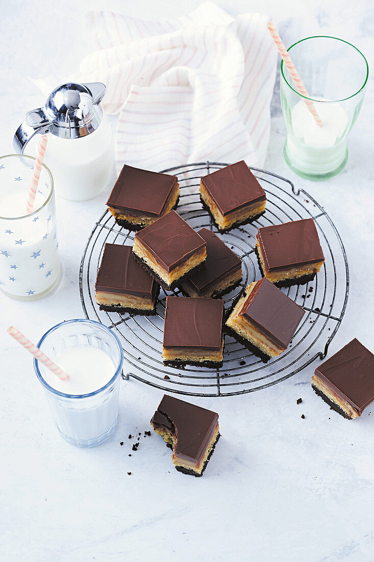Chocolate and caramel slices