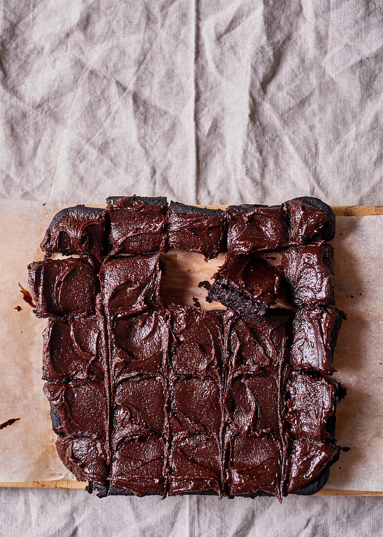Black bean brownies with peanut butter and cocoa icing