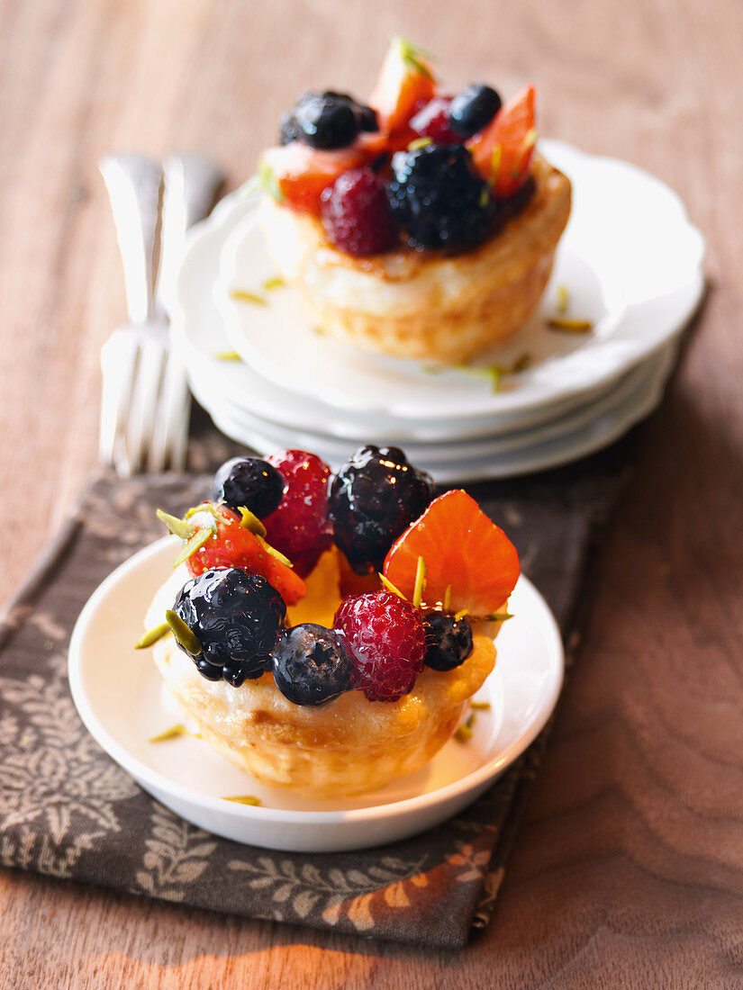 Fruit basket pastries with fresh berries