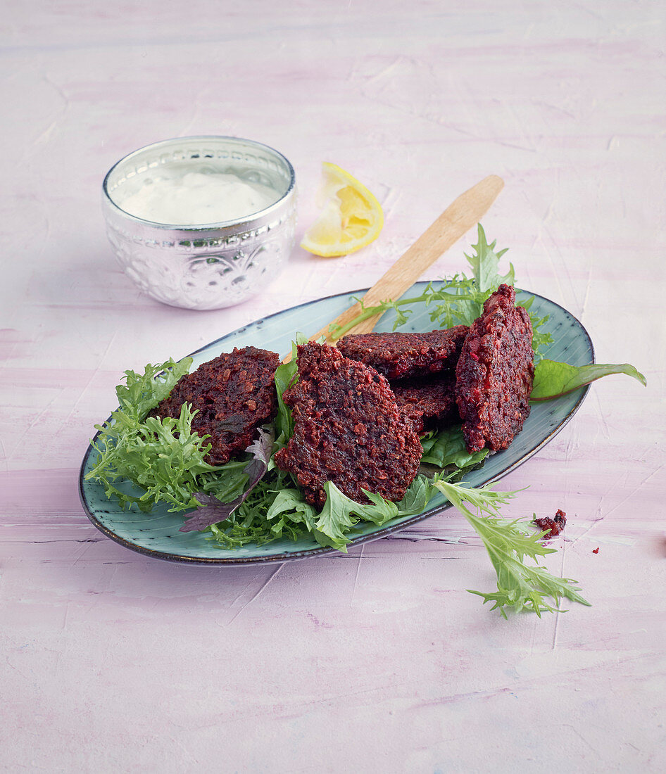 Beetroot fritters with a horseradish tip