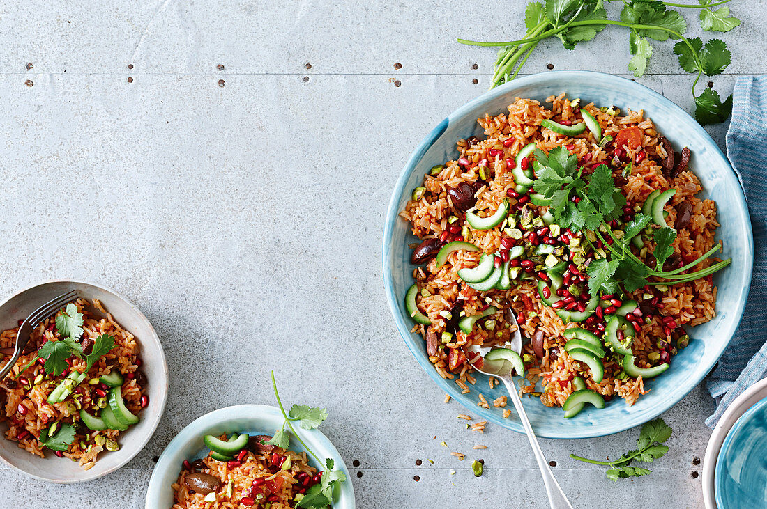 Jewelled rice and cucumber salad