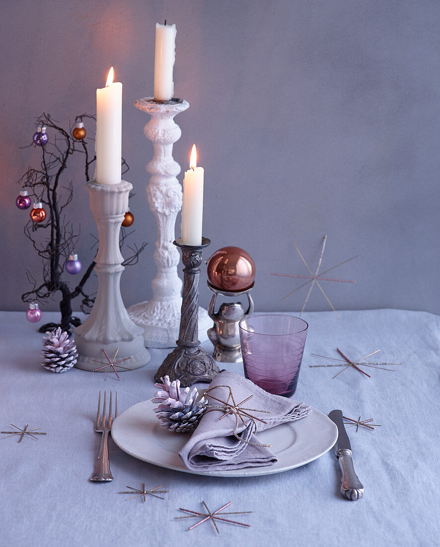 Christmas place setting and candlesticks