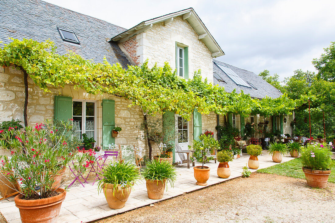 French, stone country house with large terrace