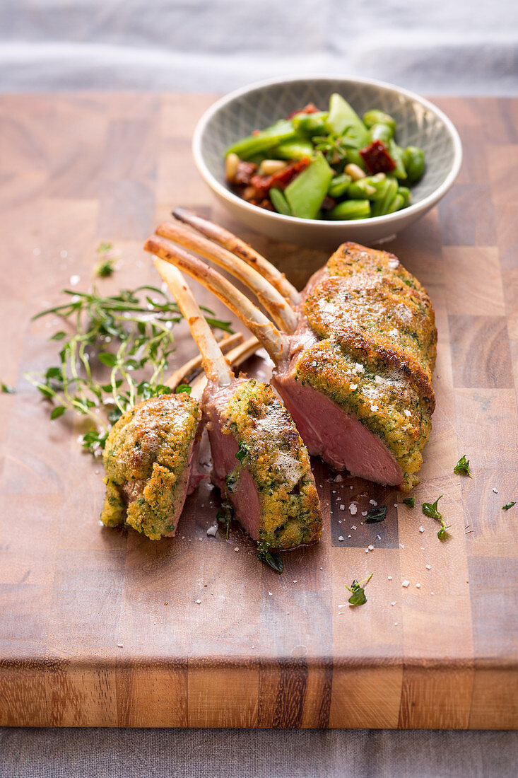 Poitou loin of lamb cooked in herb crust