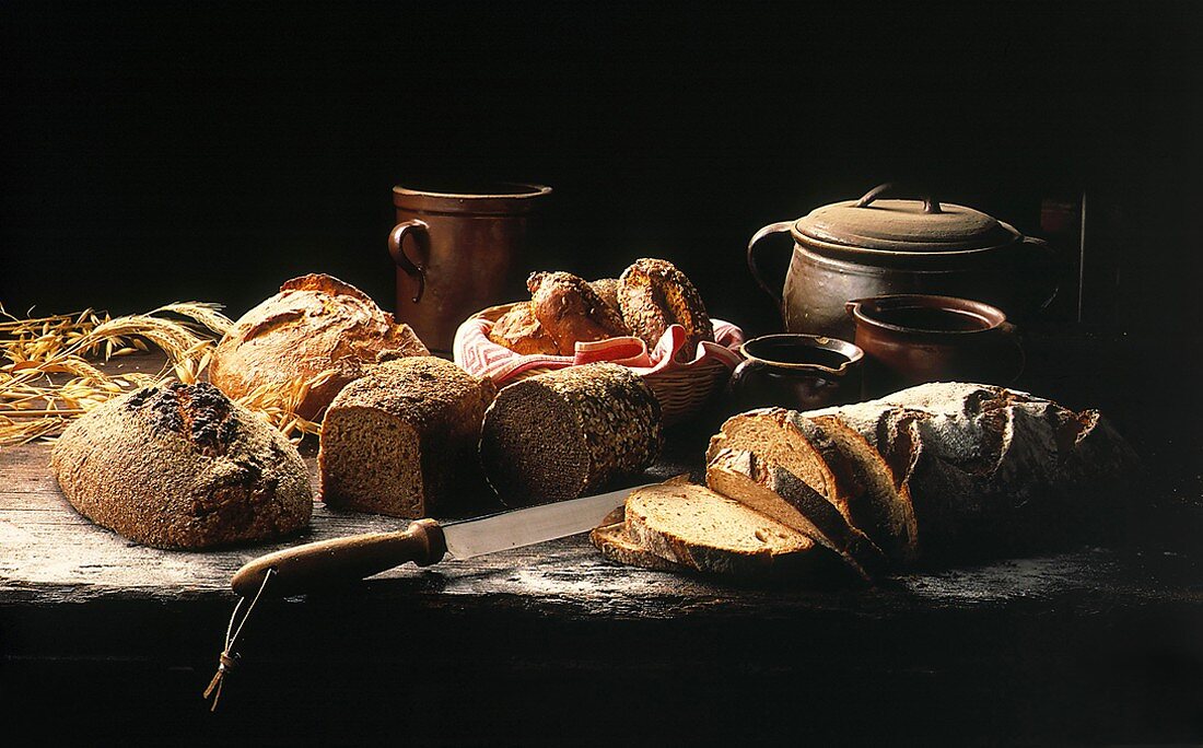 Still Life of Bread on a Wooden Table