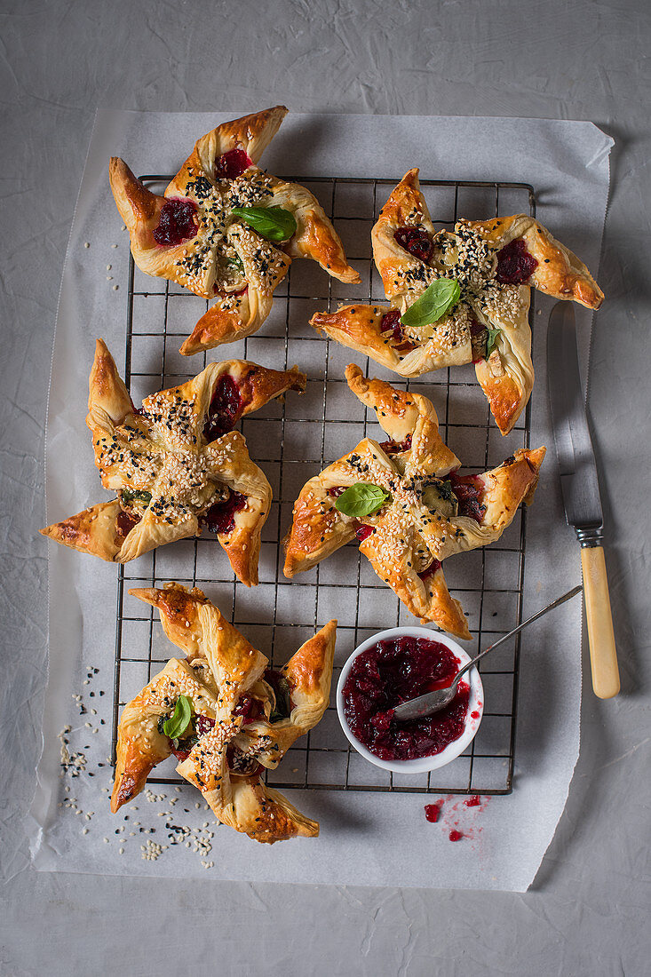 Puff pastry goat's cheese and cranberry tarts