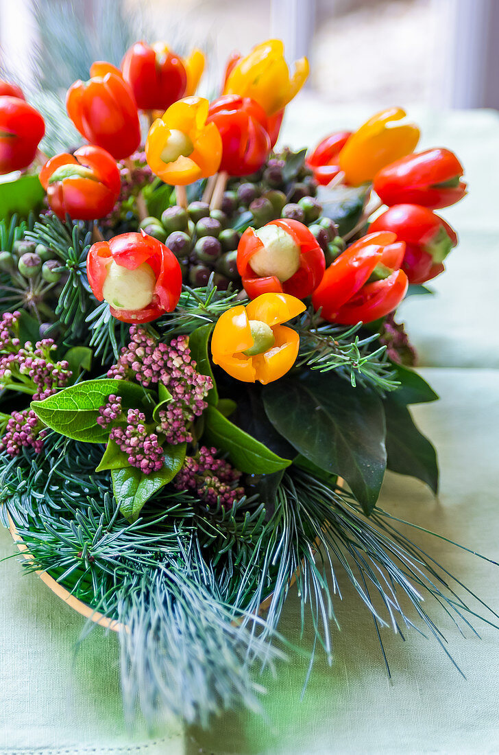 Bouquet of cherry tomatoes, rosemary and avocado