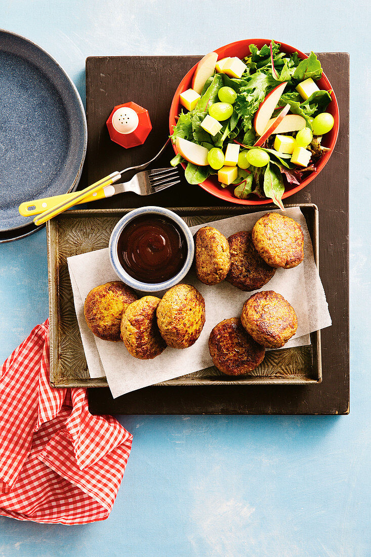 Beef and hidden vegetable Rissoles with fruity salad