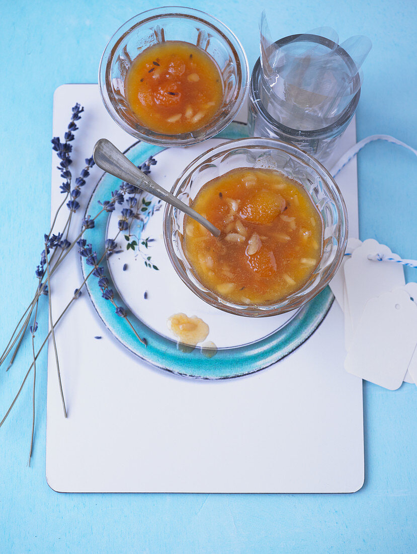Apricots and almond jam with lavender