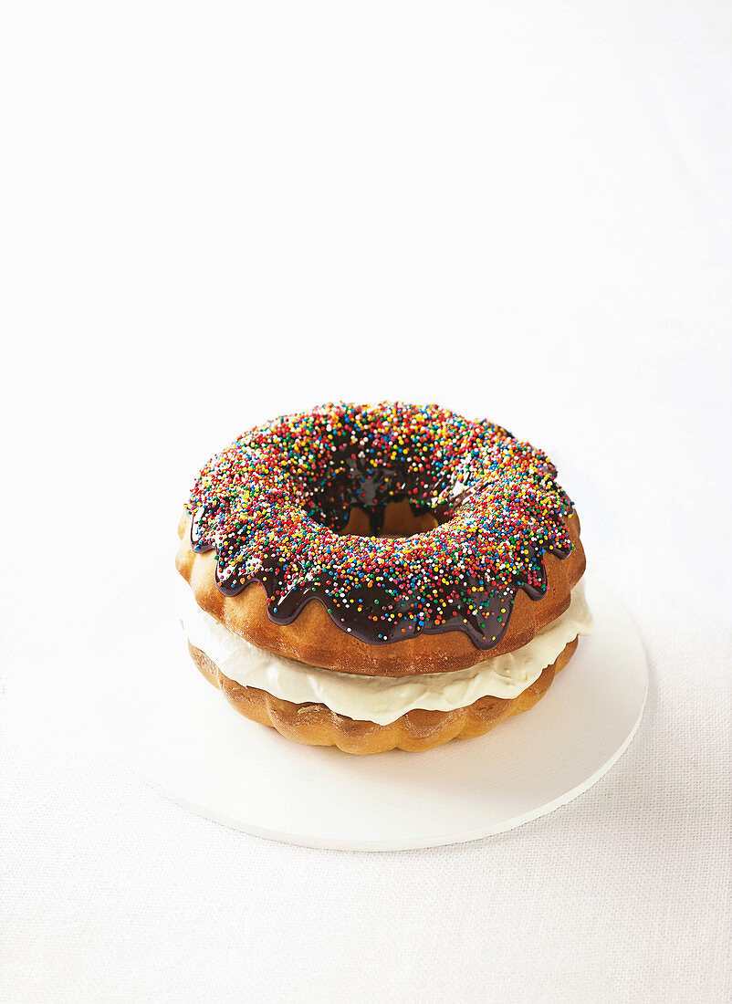 Donut-Torte mit Cremefüllung und Schokoglasur