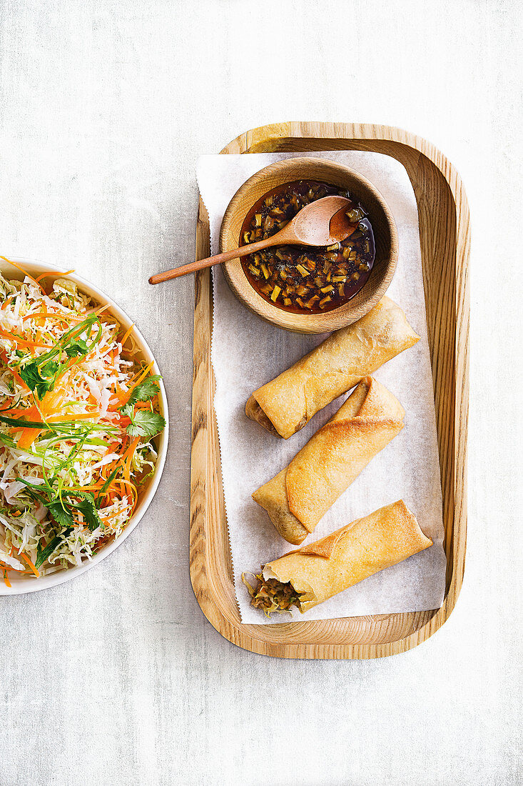 Crispy beef and cabbage rolls