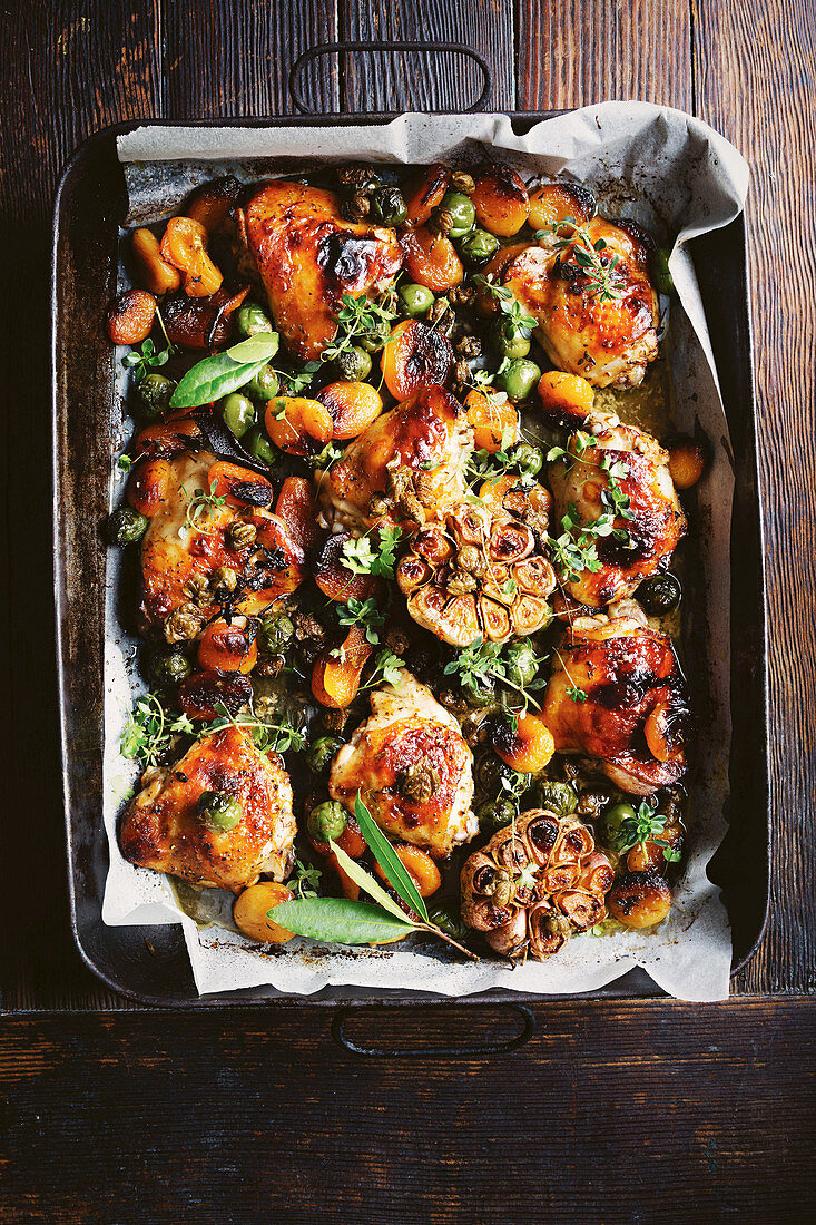 Apricot chicken with capers and couscous