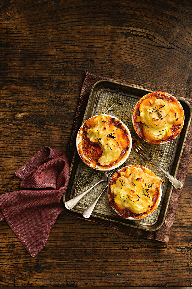 Lamb and Rosemary Shepard's Pies with Roasted Garlic Mash