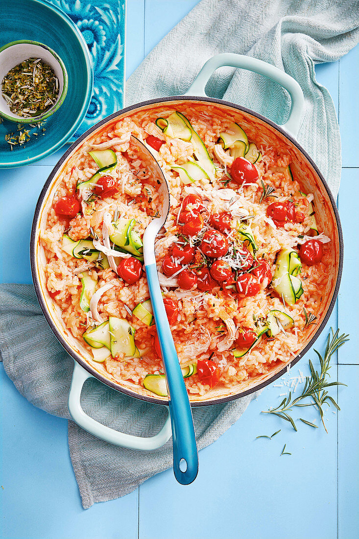 Baked chicken risotto with rosemary gremolata