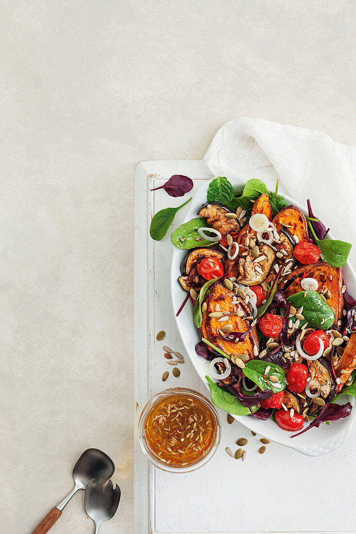 Roasted vegetable salad with fennel and chilli vinaigarette