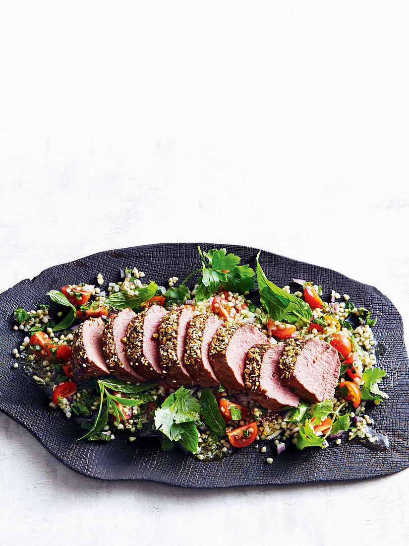 Buckwheat tabouli with dukkah lamb