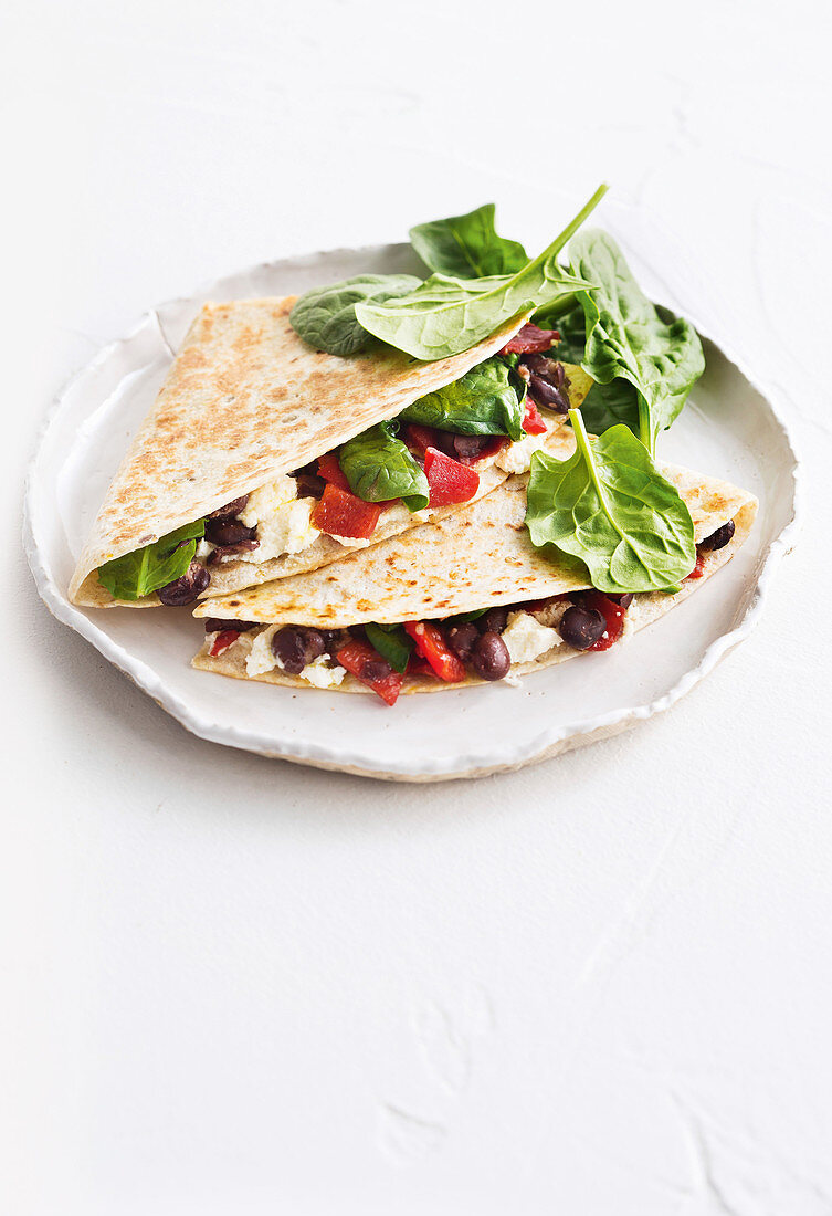Toasted chilli black bean, spinach and cheese tortilla