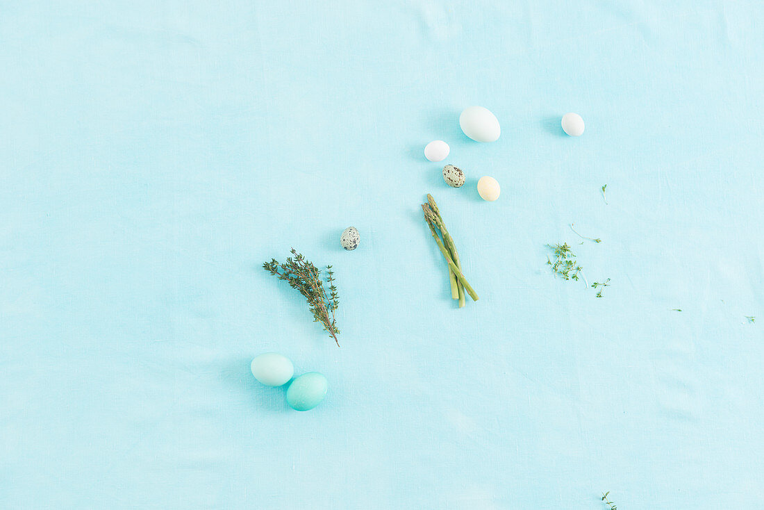 Easter eggs, asparagus and thyme
